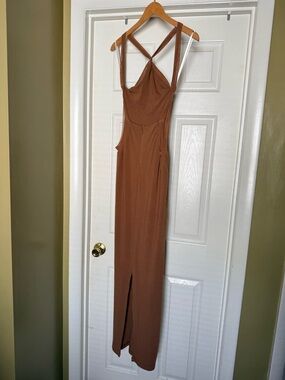 JLUXLABEL Rust Brown Cross-Back Maxi Dress